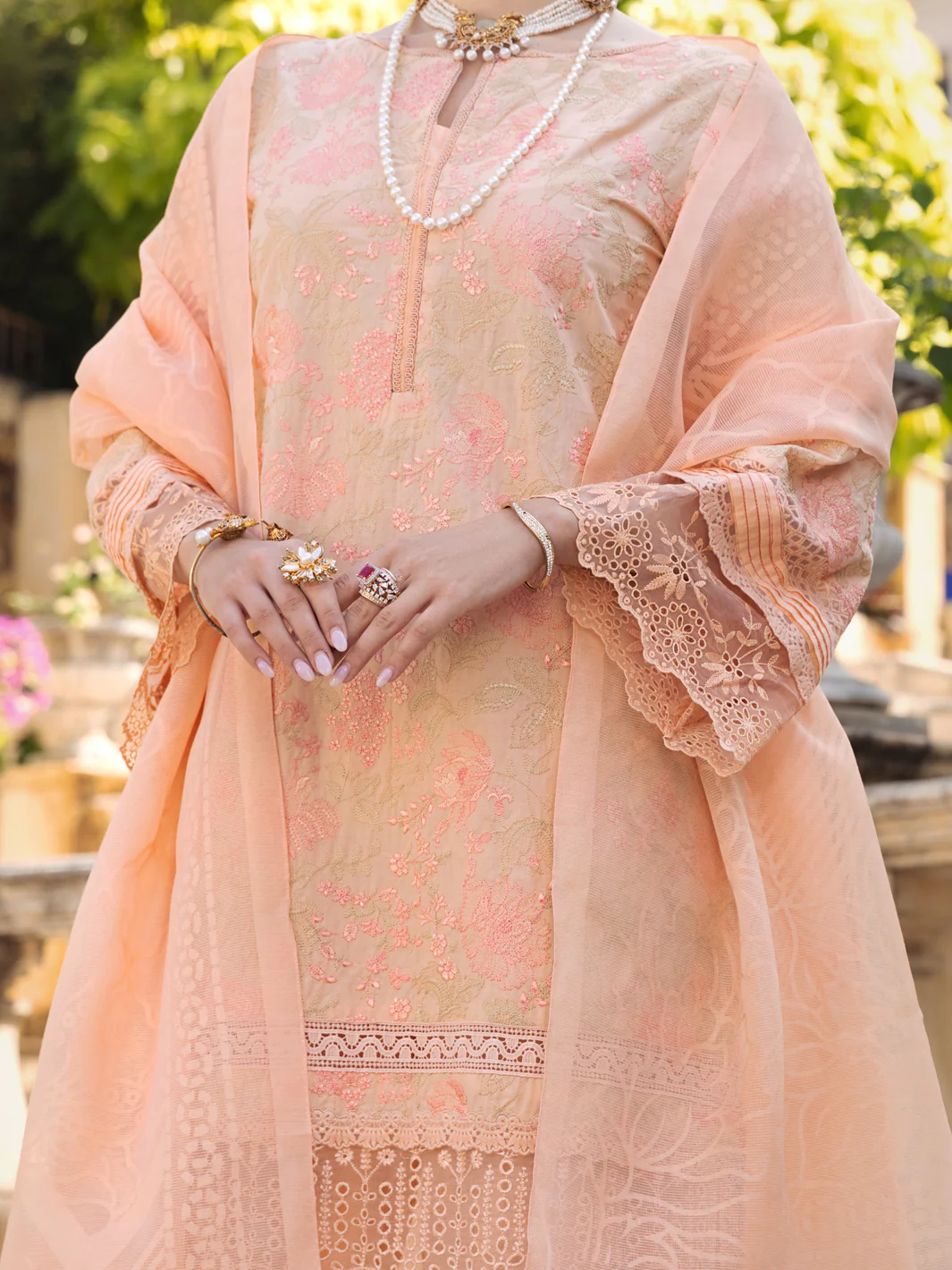 Peach Schiffli Lawn 3Pc Unstitched - ALP-3PS-1589 - Image 4