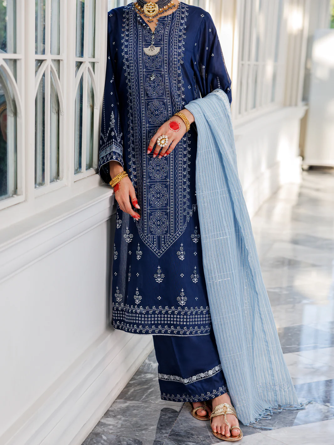 Blue Poly Cotton 3Pc Unstitched - ALP-3PS-1621 - Image 3