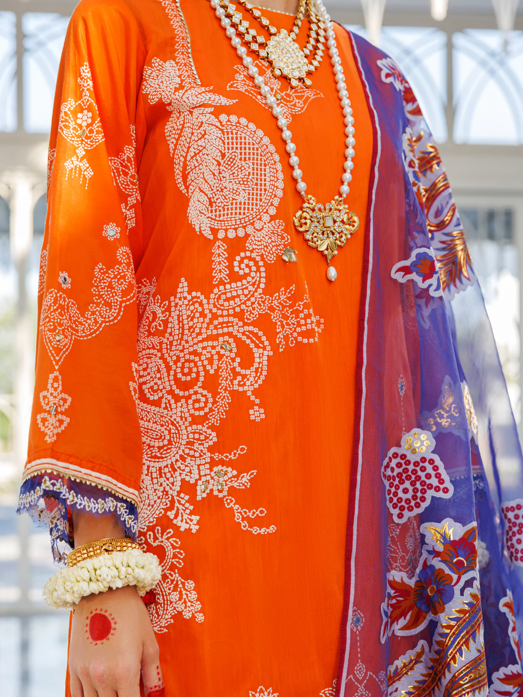 Orange Silk Foam 3Pc Unstitched - ALP-3PS-1623 - Image 3