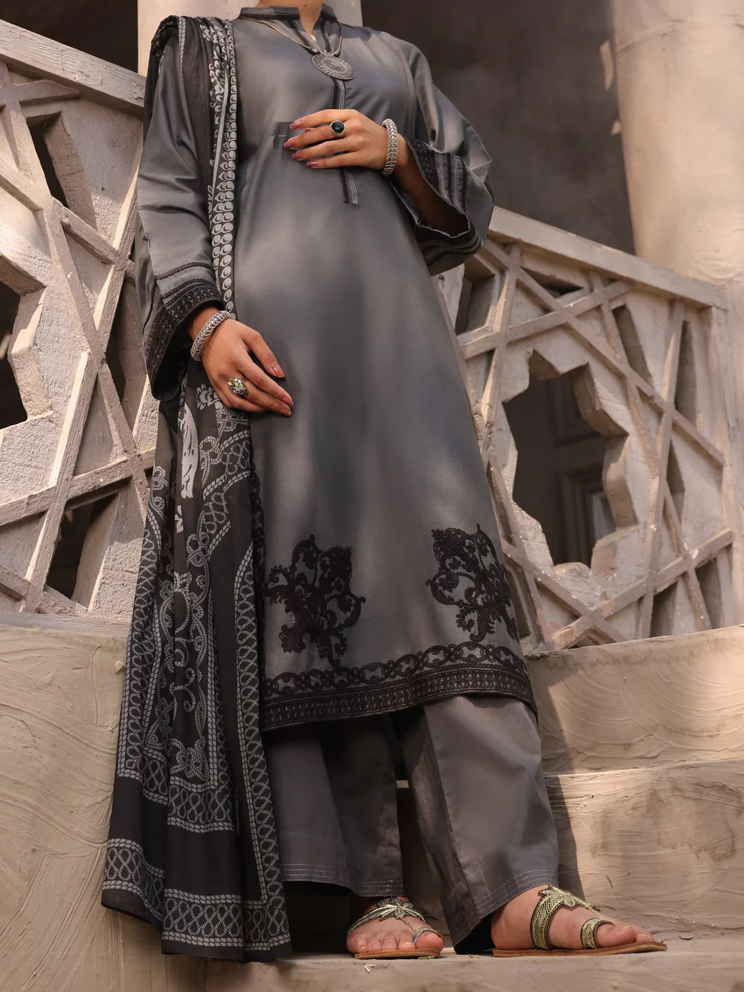 Dark Grey 3Pc Unstitched - ALP-3PS-1632