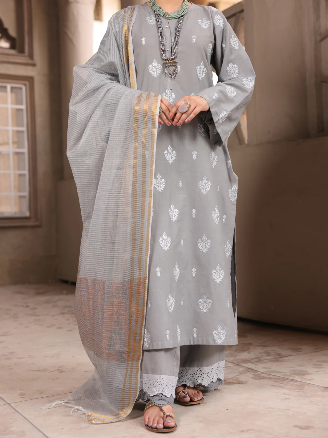 Grey 3Pc Stitched - ALP-3PS-1636