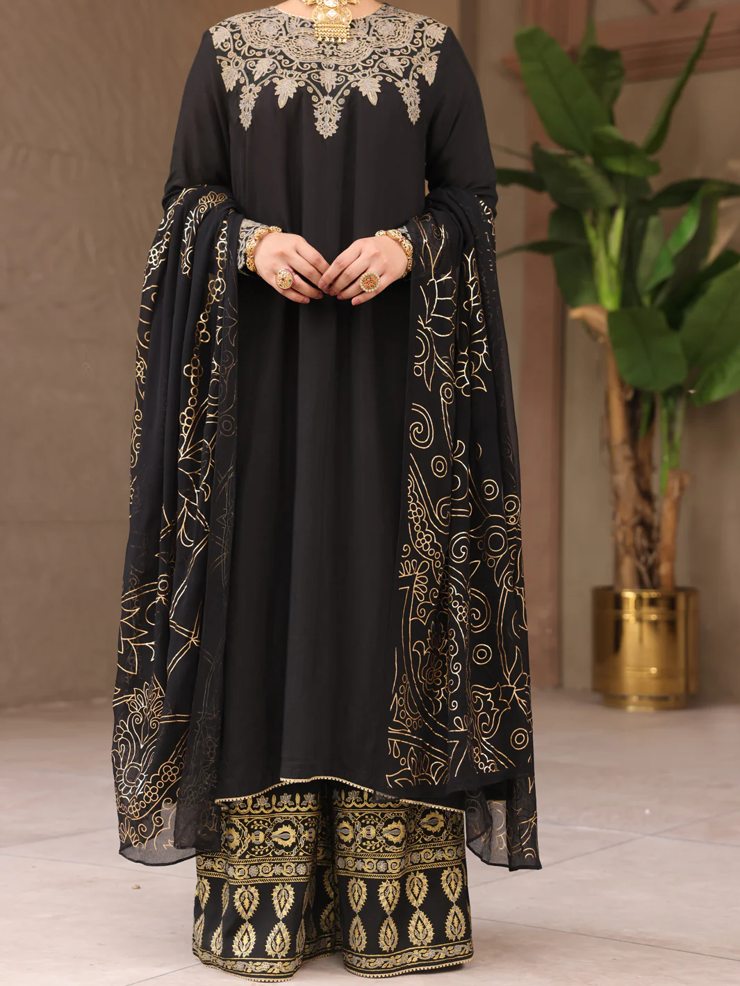 Black 3Pc Unstitched - ALP-3PS-1647