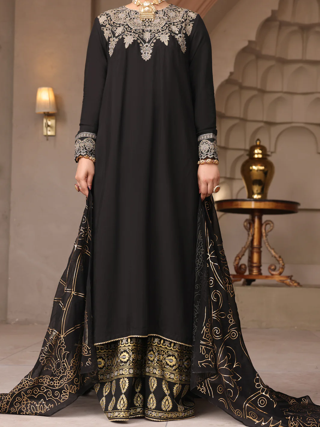 Black Viscose 3Pc Stitched - ALP-3PS-1647