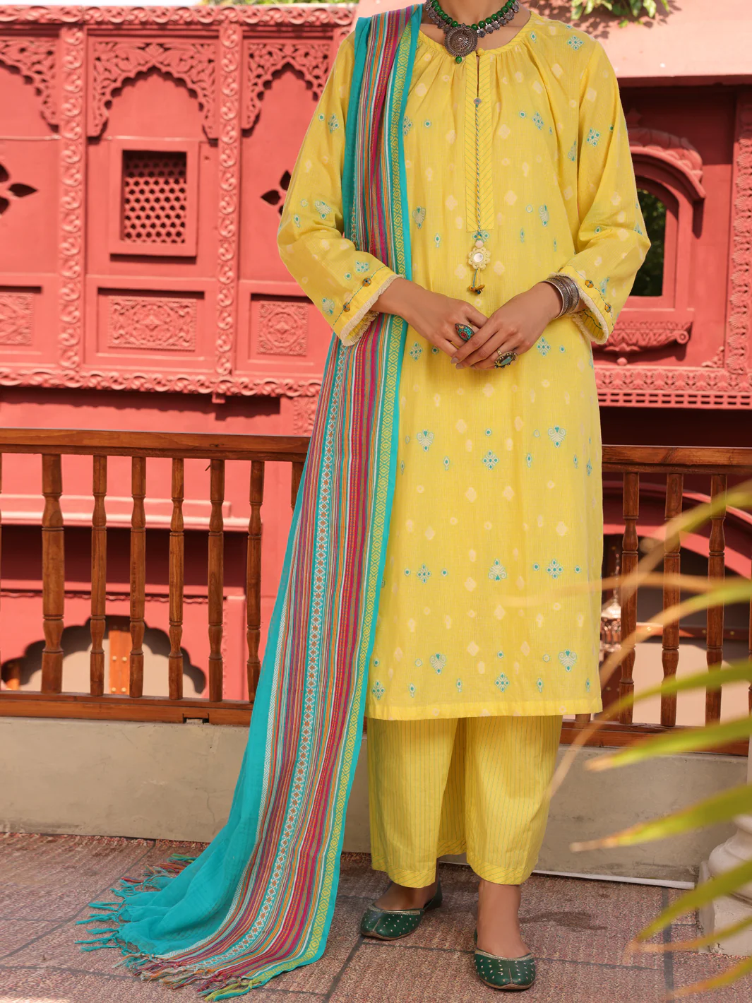 Yellow Yarn Dyed Jacquard 3Pc Stitched - ALP-3PS-1649