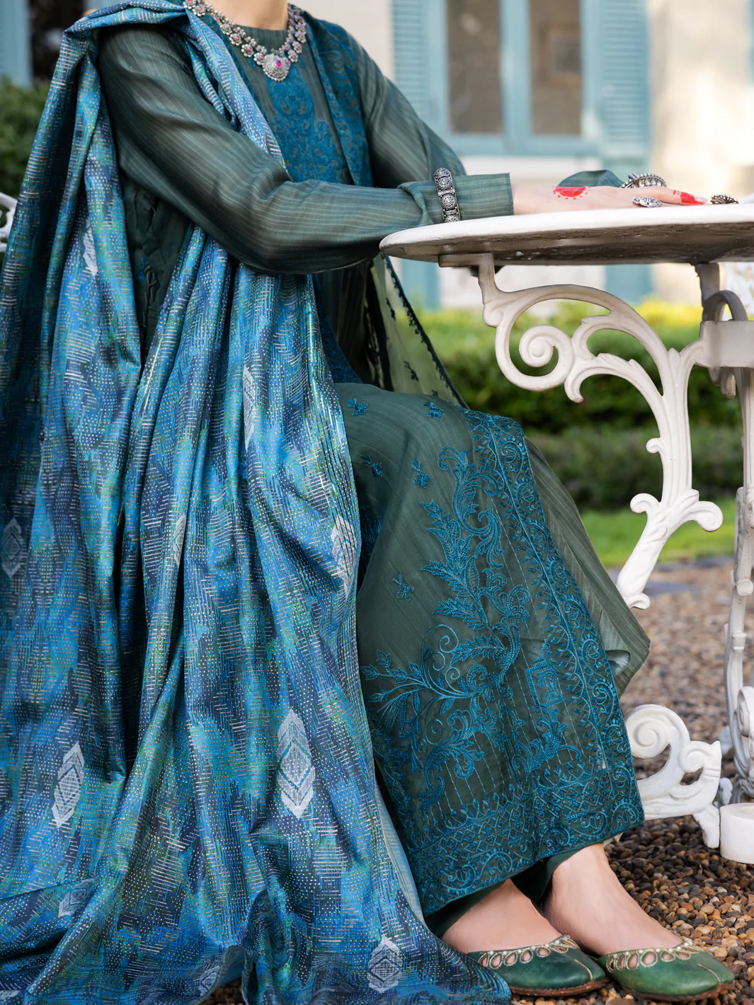 Mehndi Green Salsa Silk 3Pc Unstitched - ALP-3PS-1659 - Image 4