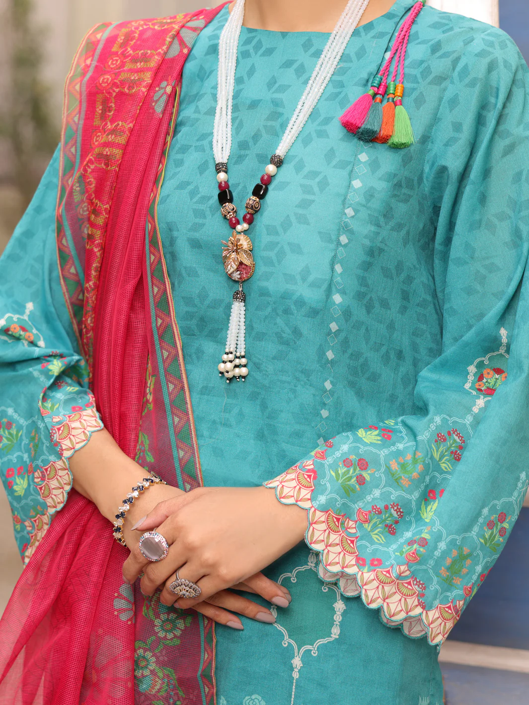 Turquoise 3Pc Unstitched - ALP-3PS-1679 - Image 3