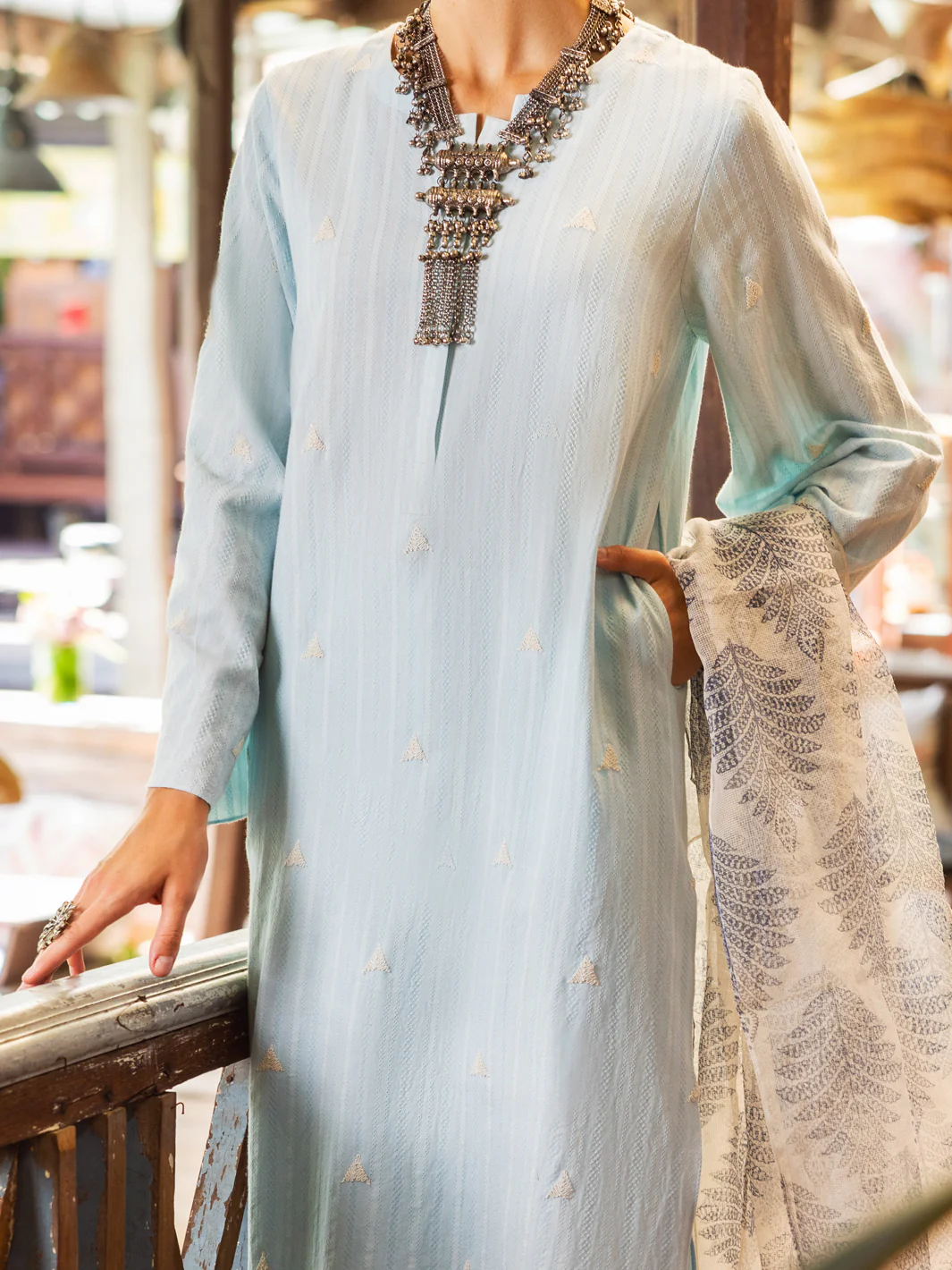 Sky Blue Jacquard 3Pc Unstitched - ALP-3PS-1765 - Image 2