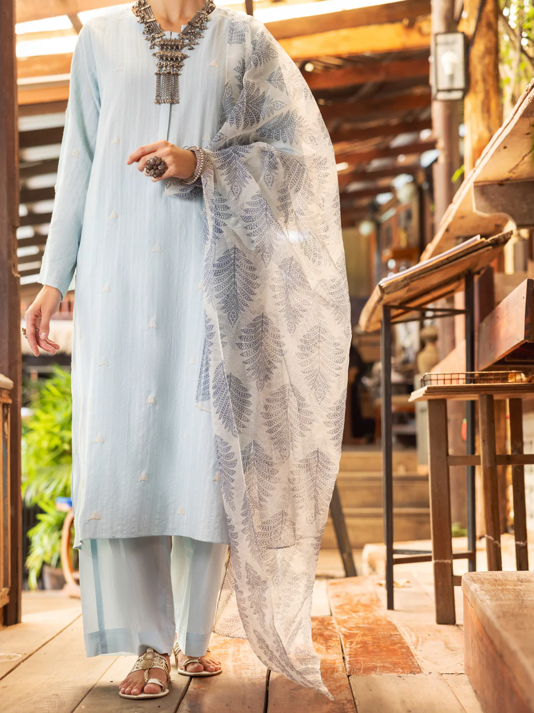 Sky Blue Jacquard 3Pc Stitched - ALP-3PS-1765