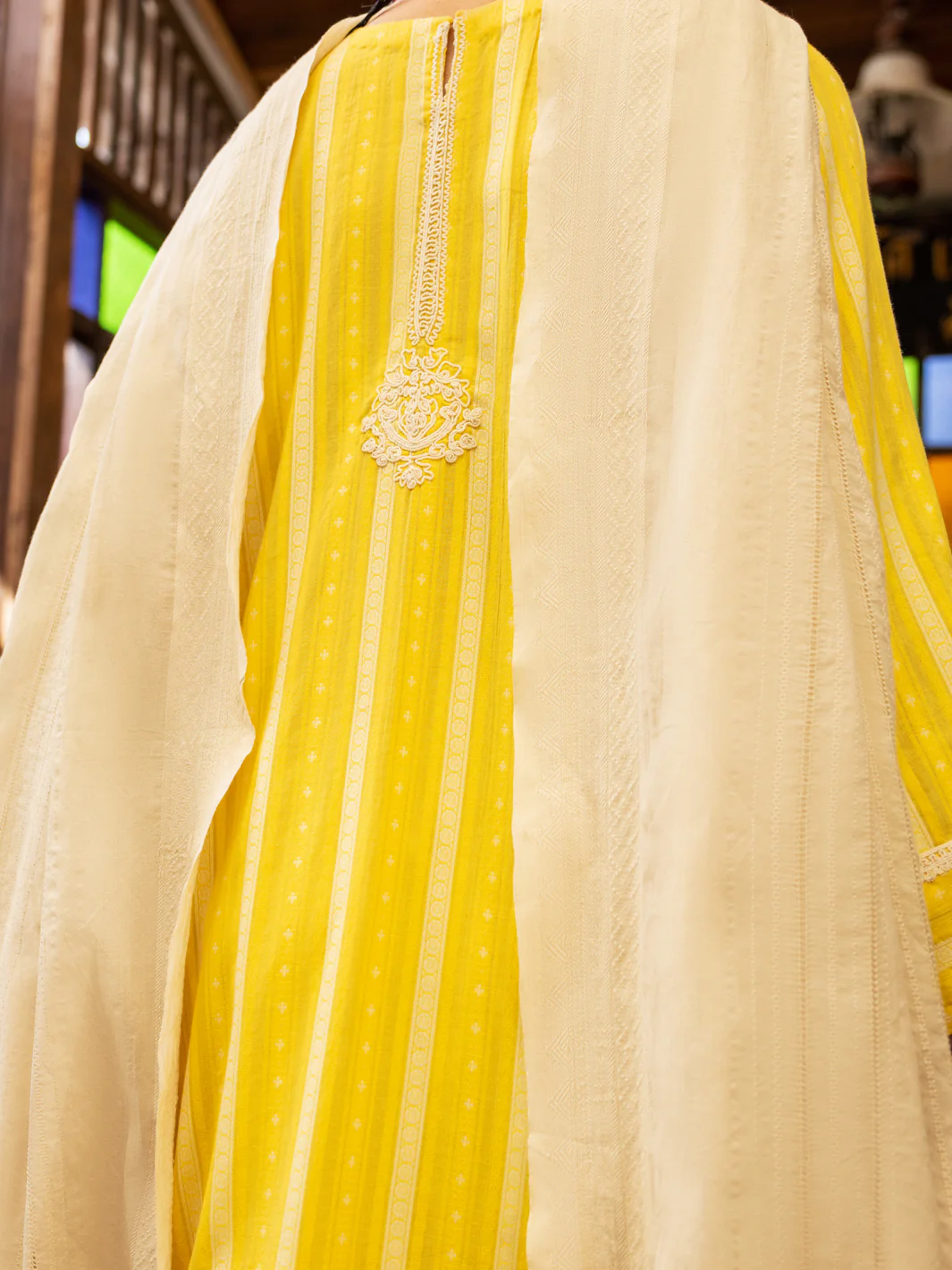 Yellow Yarn-Dyed Jacquard 3Pc Unstitched - ALP-3PS-1778 - Image 2