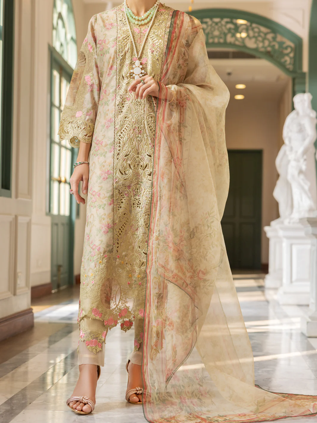 Olive Green Poly-Lawn 3Pc Stitched - ALP-3PS-1782