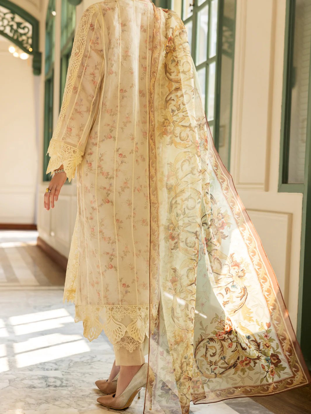 Off White Poly-Organza 3Pc Unstitched - ALP-3PS-1786 - Image 2