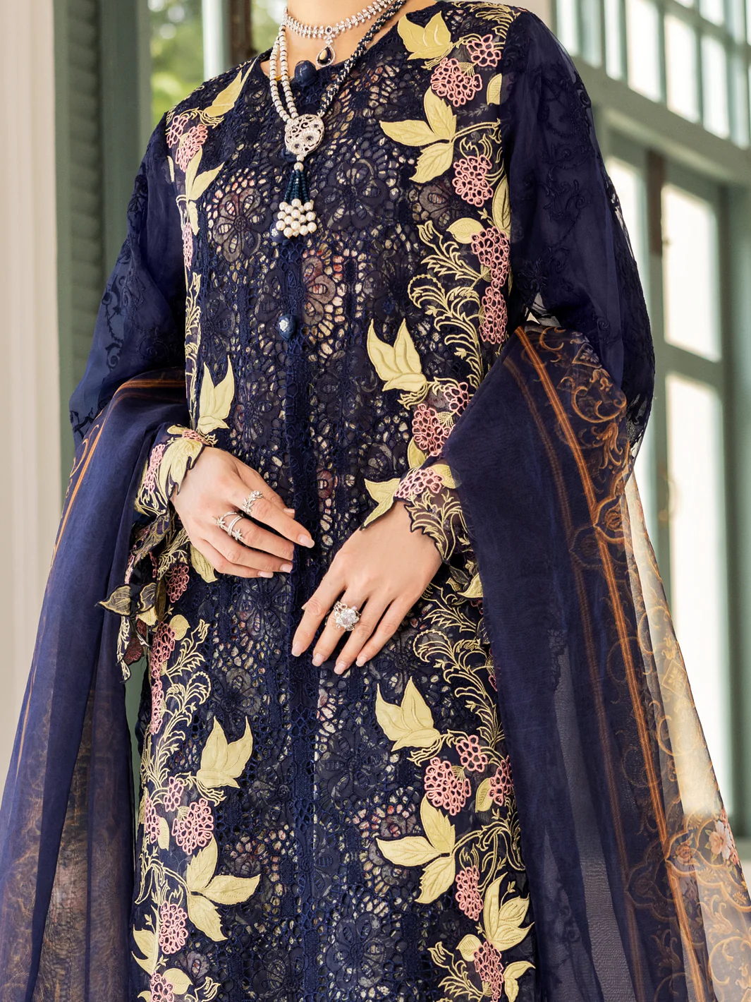 Dark Blue Poly-Organza 3Pc Stitched - ALP-3PS-1787 - Image 2