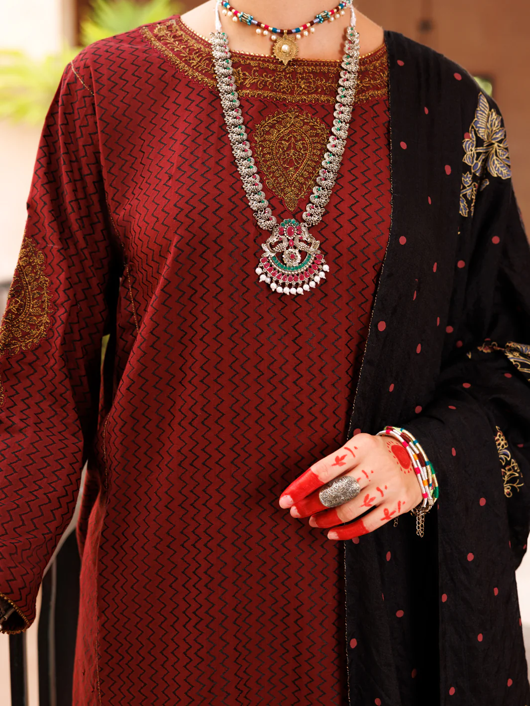 Maroon Cotton Jacquard 3Pc Unstitched - ALP-3PS-1802 - Image 4