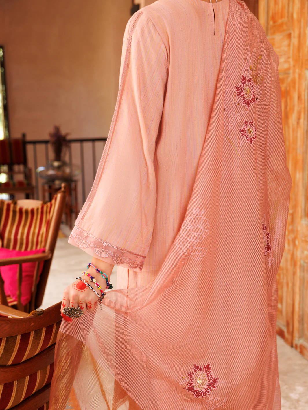 Peach Cotton Stripe 3Pc Stitched - ALP-3PS-1805 - Image 3