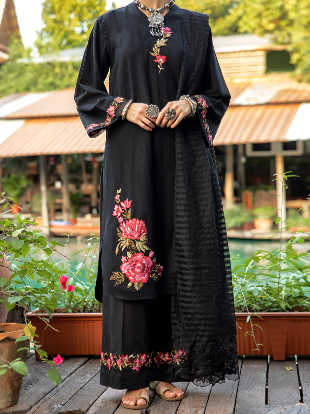 Black Dobby 3Pc Stitched - ALP-3PS-1828