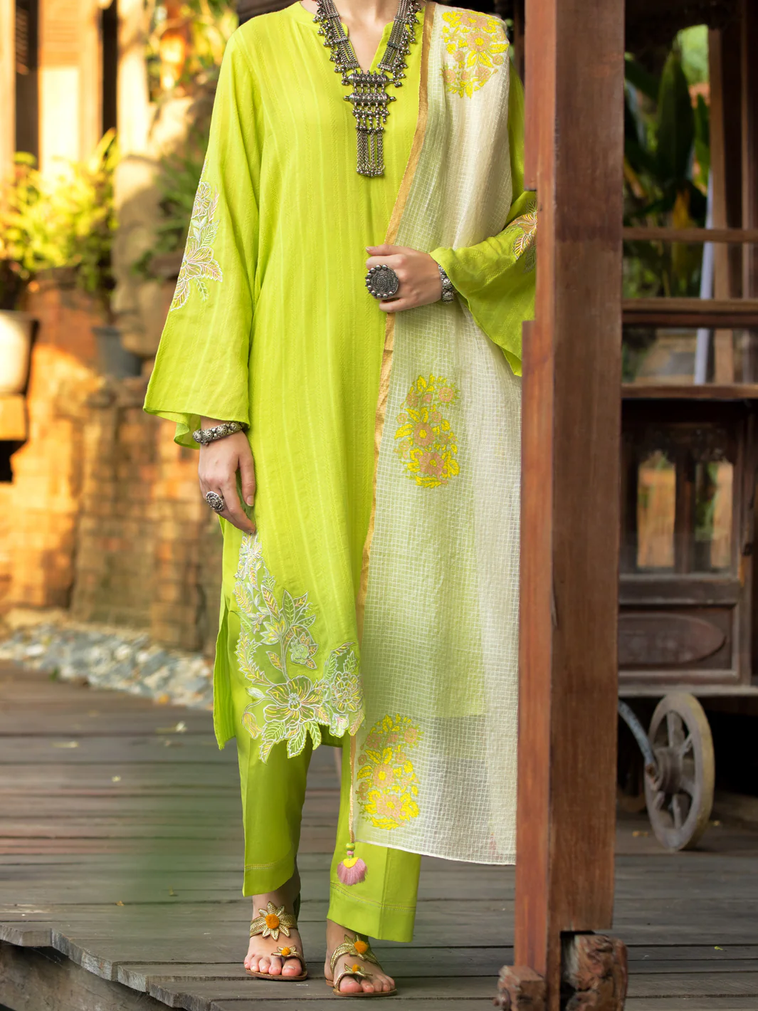 Lime Green Dobby 3Pc Stitched - ALP-3PS-1829