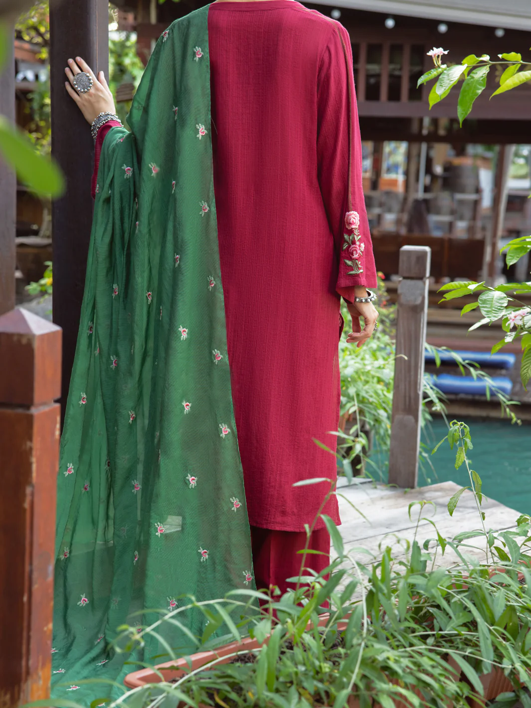 Maroon Dobby 3Pc Stitched - ALP-3PS-1831 - Image 2