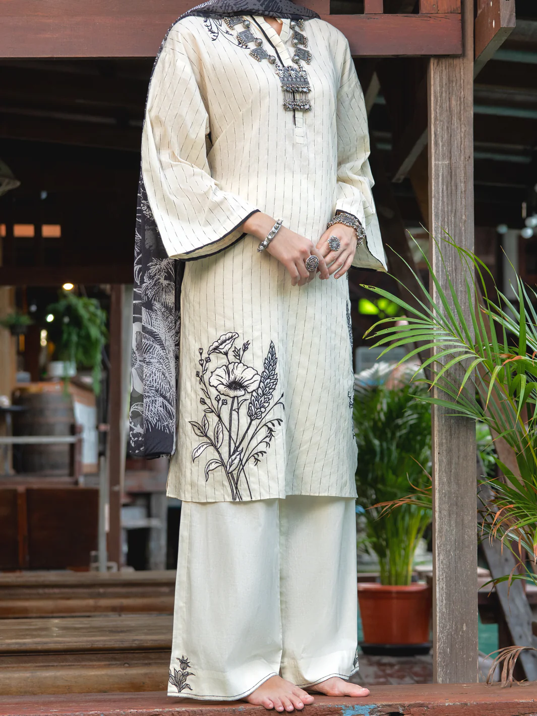 Off White Dobby 3Pc Stitched - ALP-3PS-1832