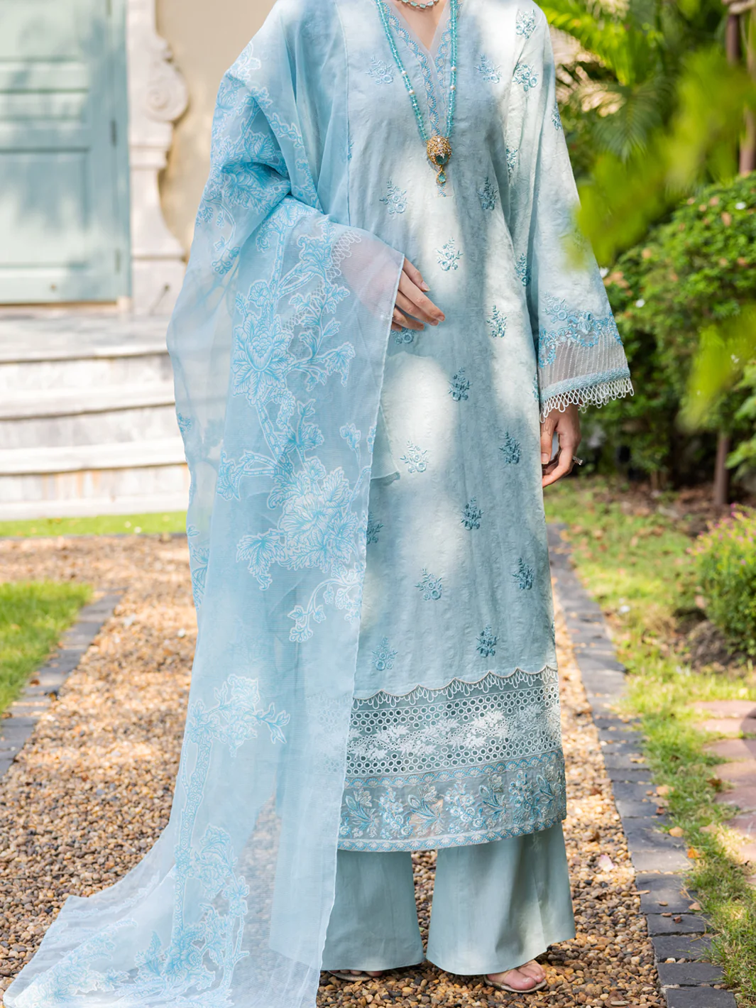 Sky Blue Jacquard 3Pc Unstitched - ALP-3PS-1865