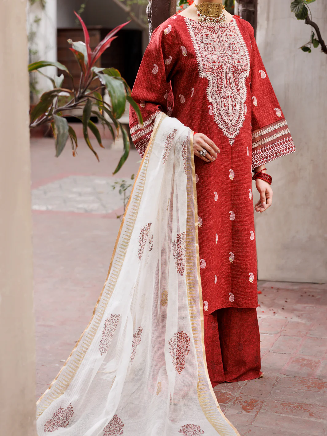 Maroon Cotton Dobby 3Pc Stitched - ALP-3PS-1881