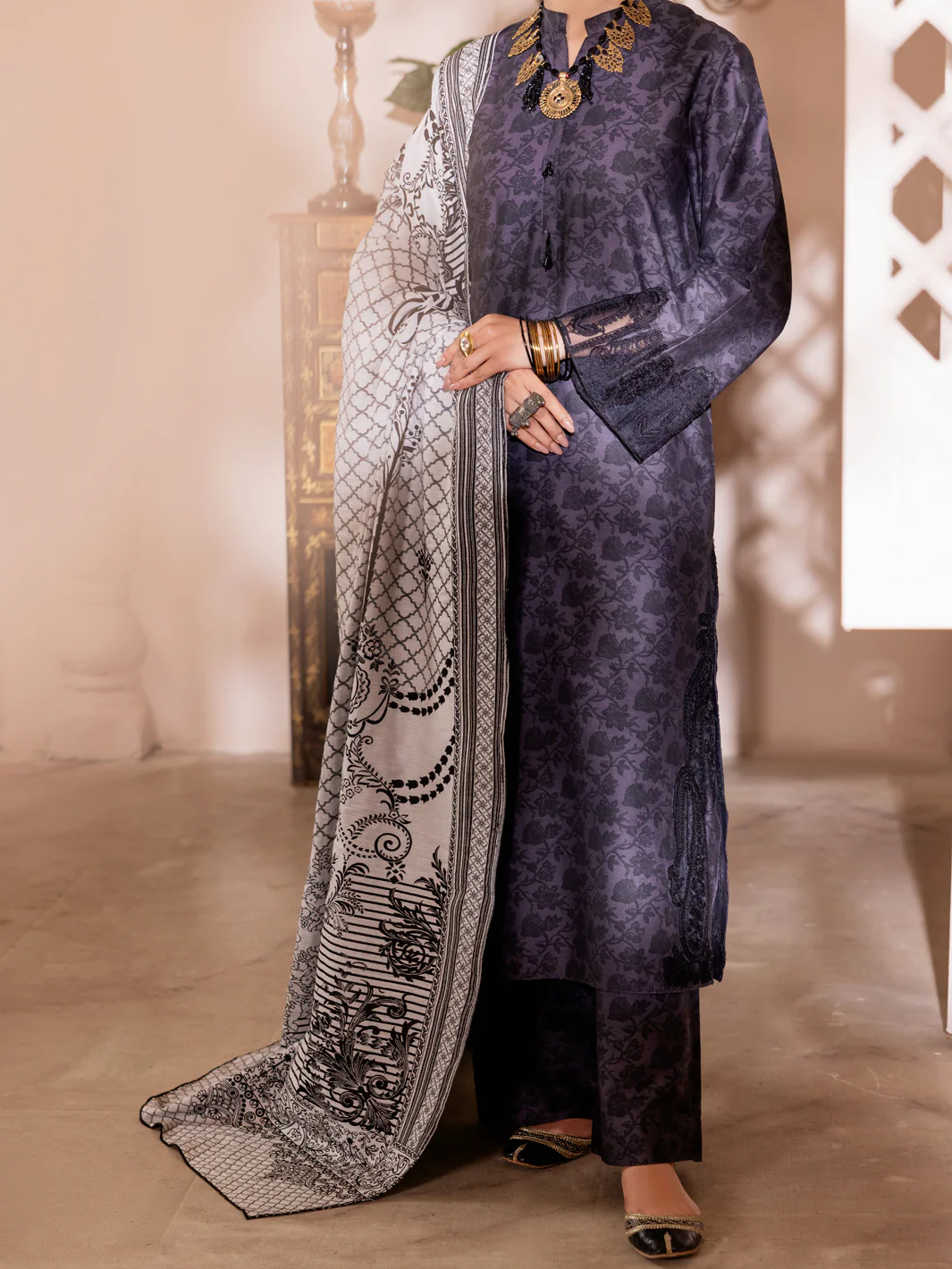 Charcoal Cambric 3Pc Unstitched - ALP-3PS-1904