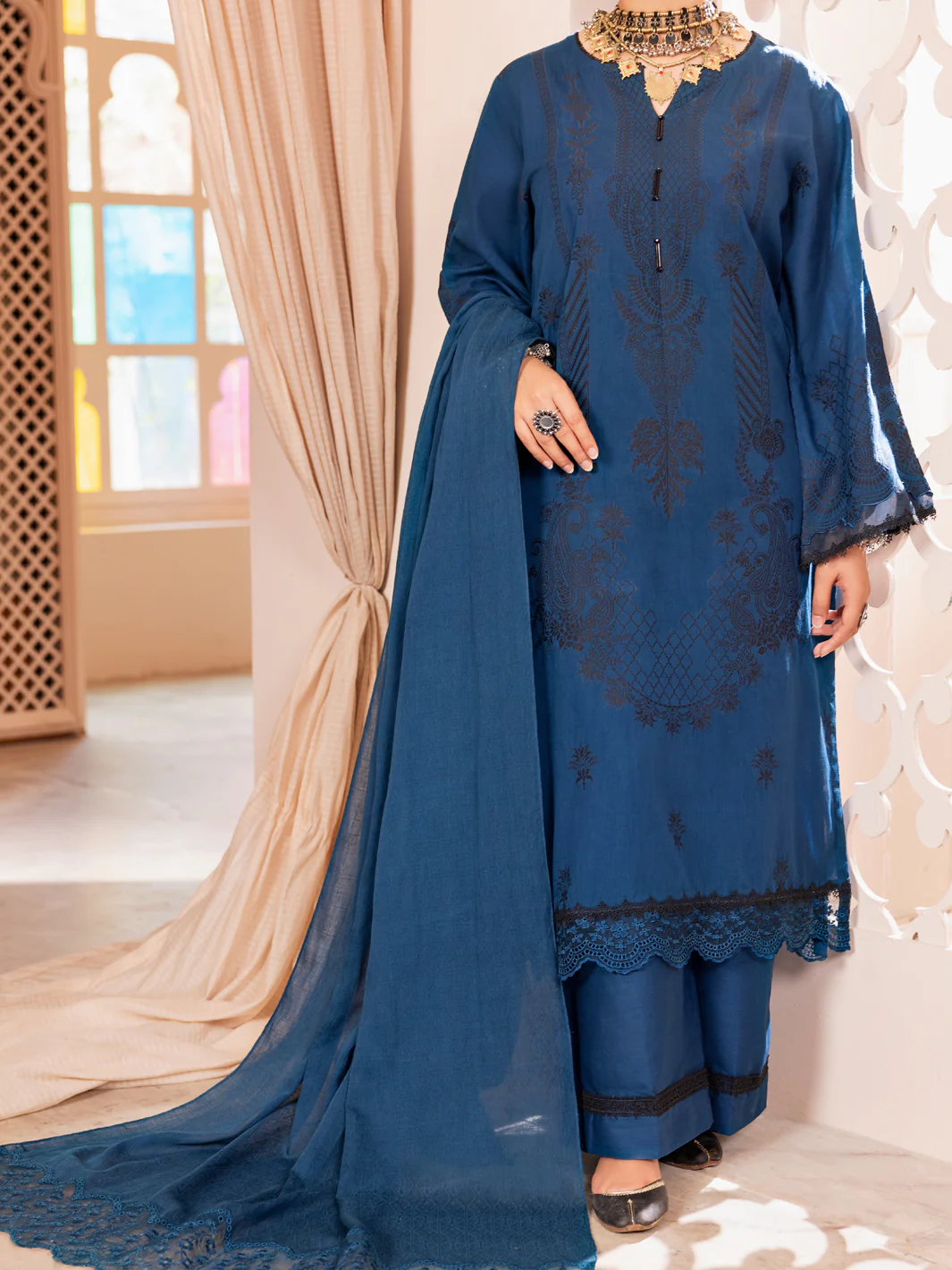 Teal Jacquard 3Pc Stitched - ALP-3PS-1905