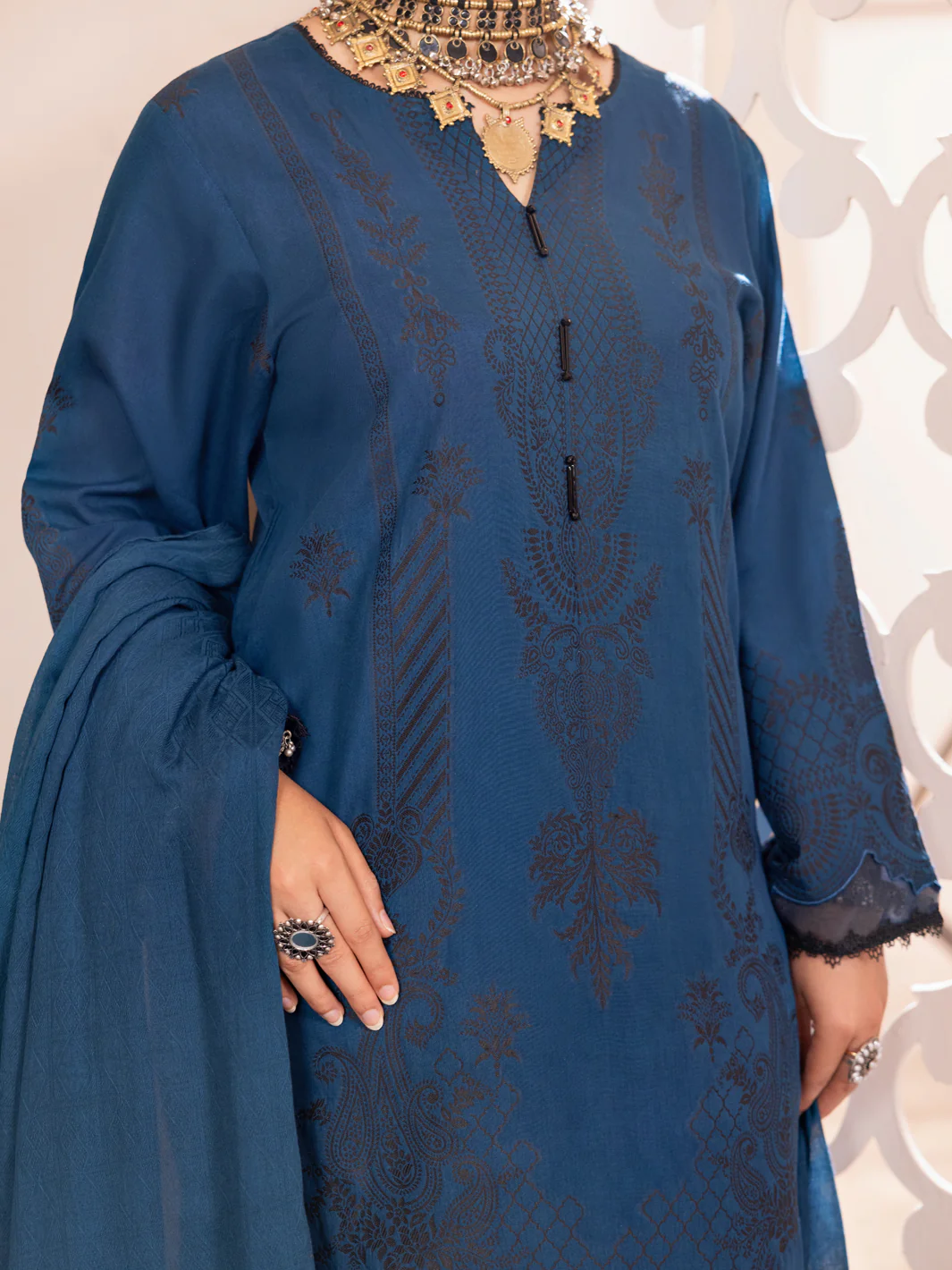 Teal Jacquard 3Pc Stitched - ALP-3PS-1905 - Image 3