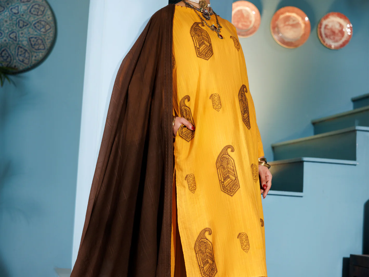 Mustard Lino Kara 3Pc Stitched - ALP-3PS-1918 - Image 4