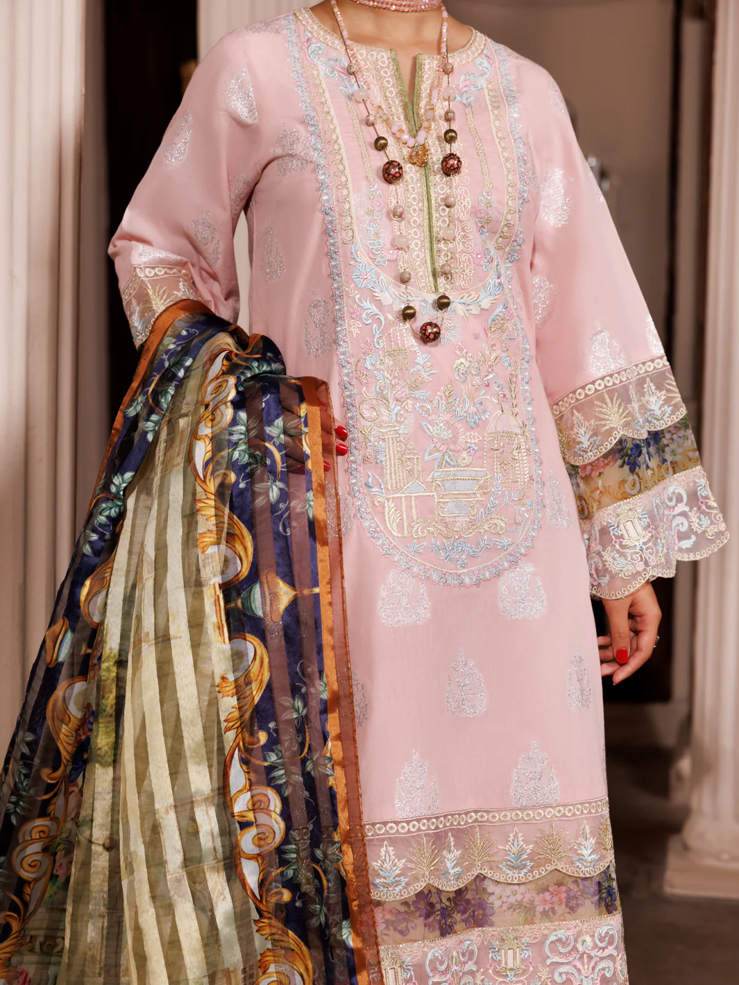 Light Pink Self Jacquard 3Pc Unstitched - ALP-3PS-1943 - Image 3