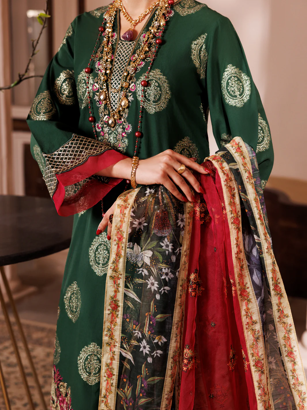 Green Self Jacquard 3Pc Unstitched - ALP-3PS-1944 - Image 2