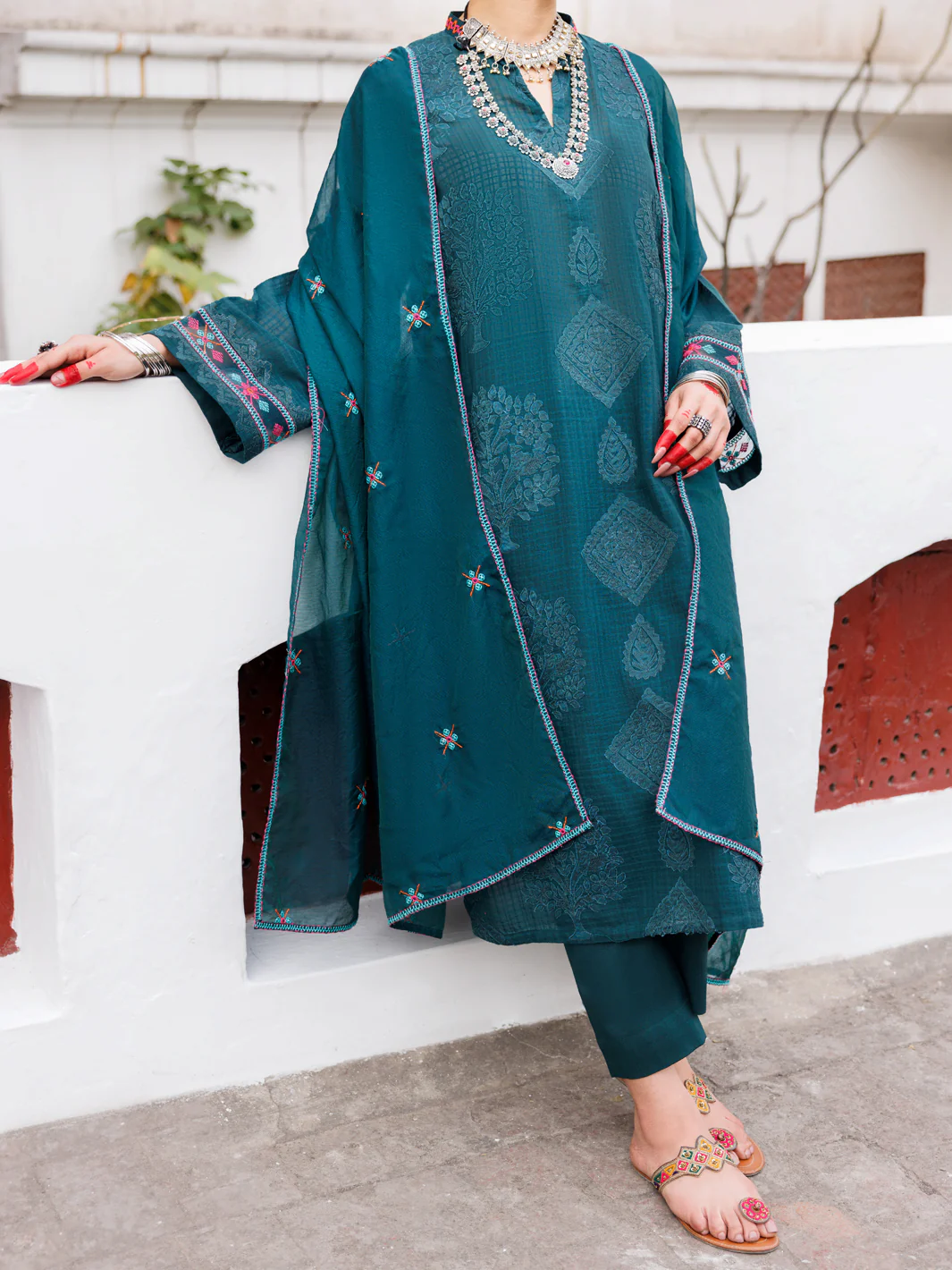 Green Dobby Jacquard 3Pc Stitched - ALP-3PS-1950