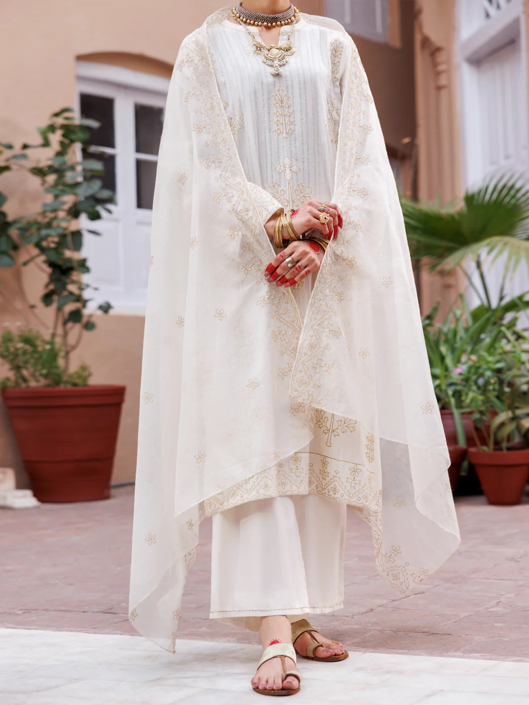 Off White Dobby Jacquard 3Pc Stitched - ALP-3PS-1951 - Image 3