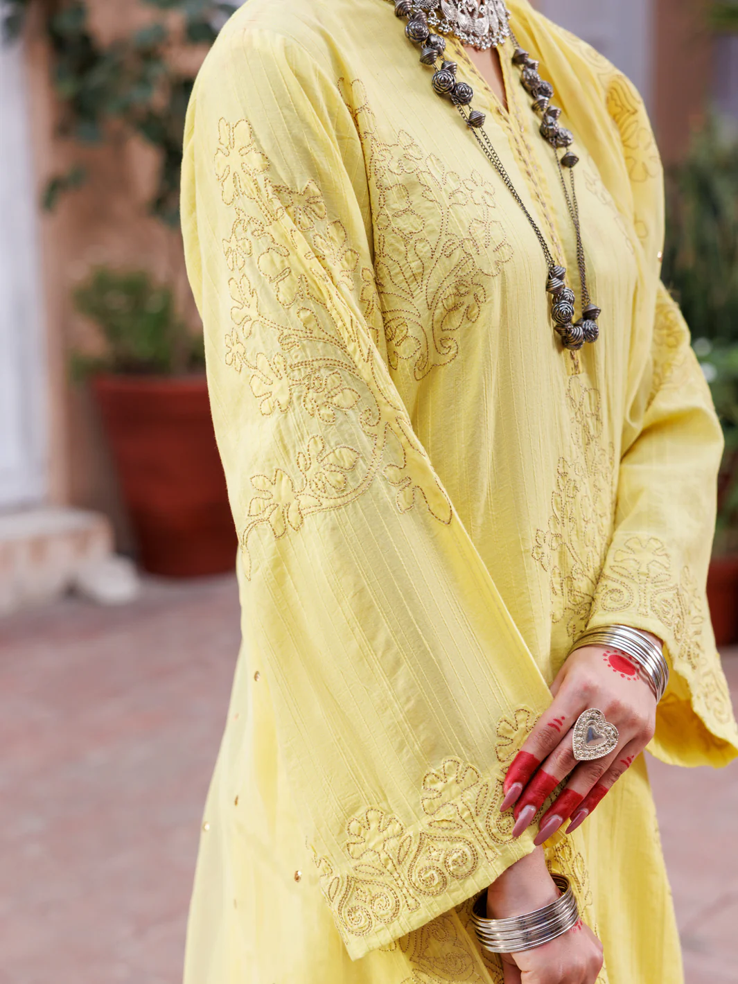 Yellow Dobby Jacquard 3Pc Stitched - ALP-3PS-1952 - Image 3