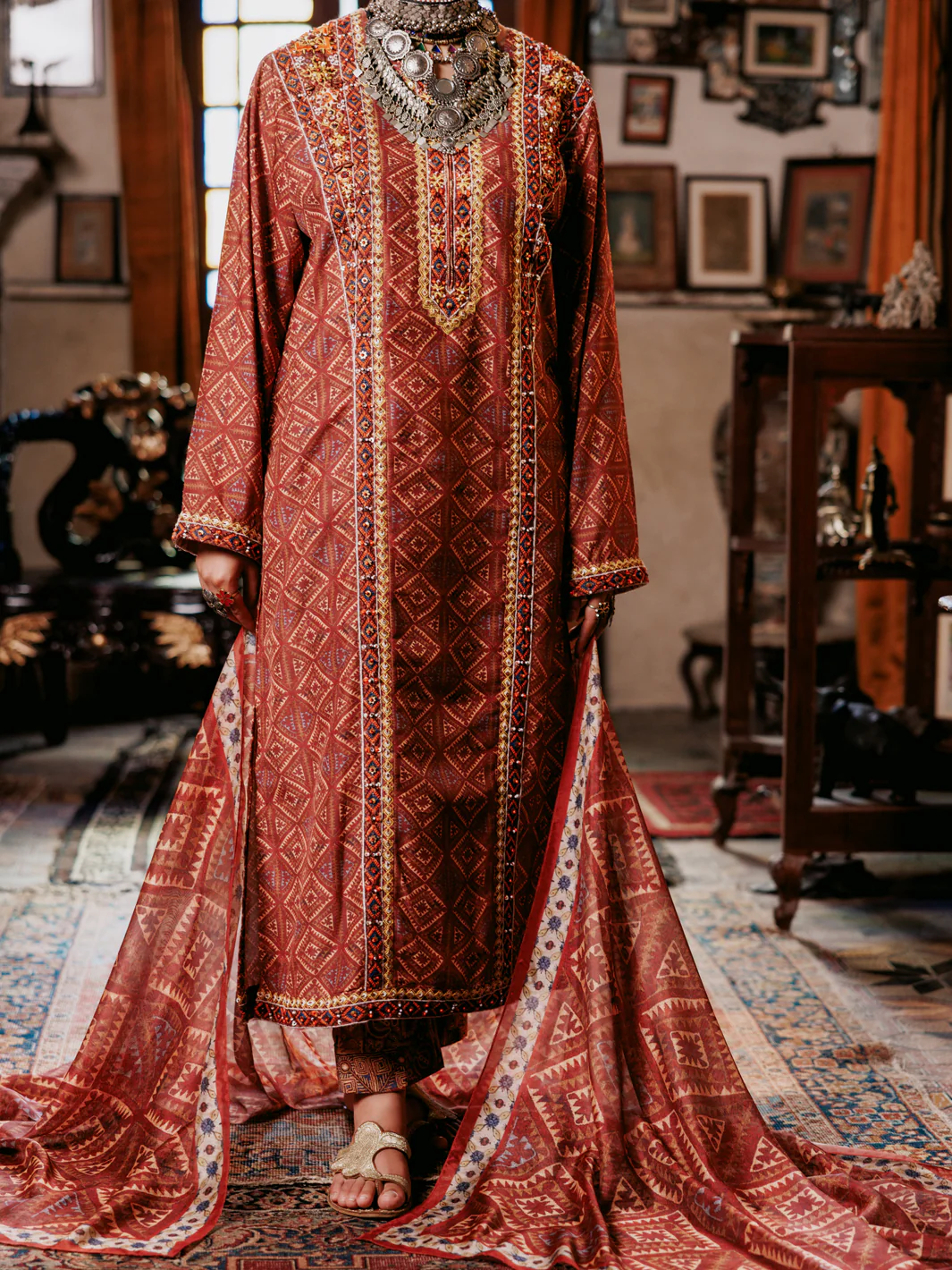 Brown Poly-Lawn 3Pc Stitched - ALP-3PS-1959B - Image 3