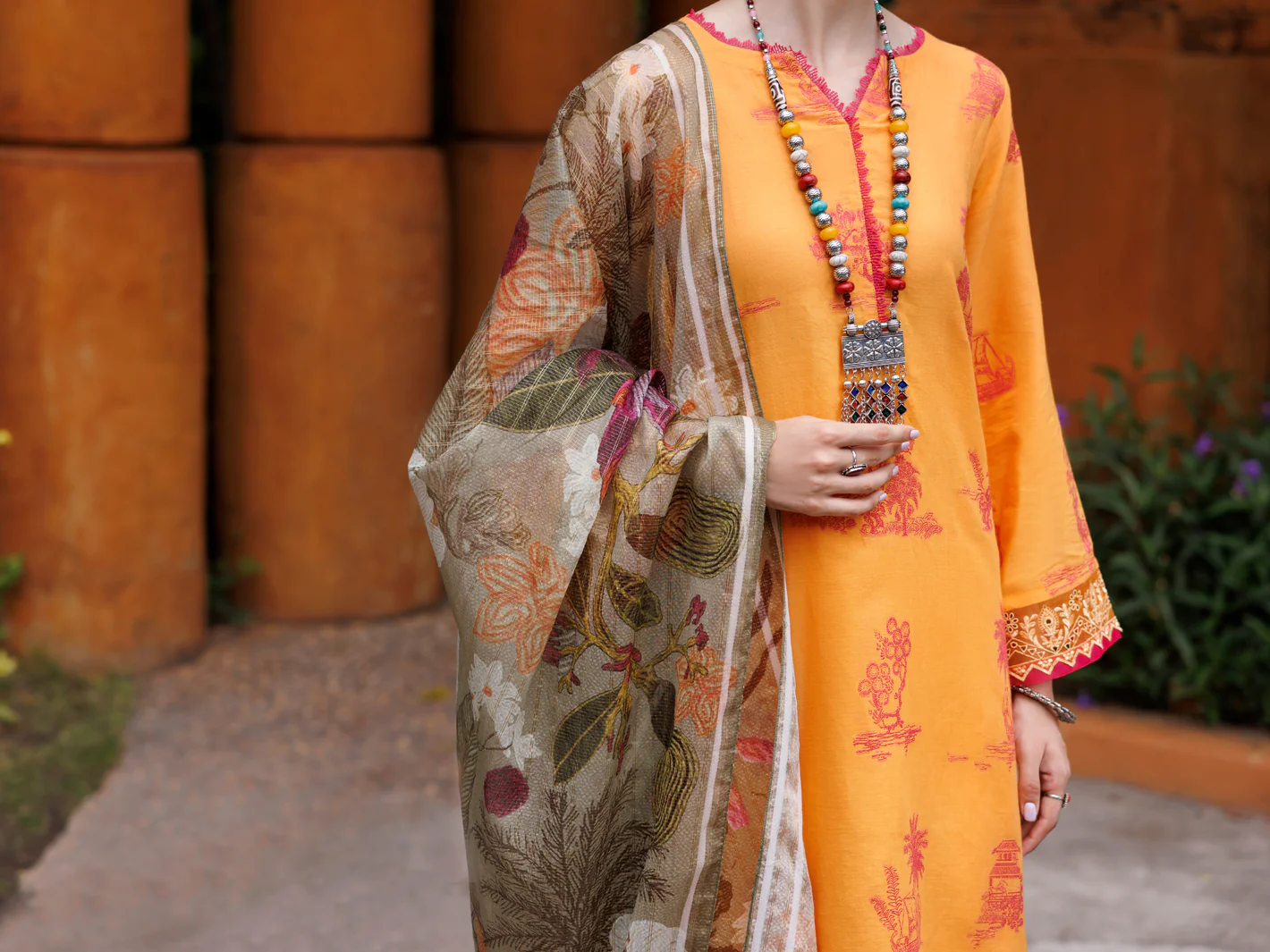 Mustard Jacquard 3Pc Unstitched - ALP-3PS-2012 - Image 4