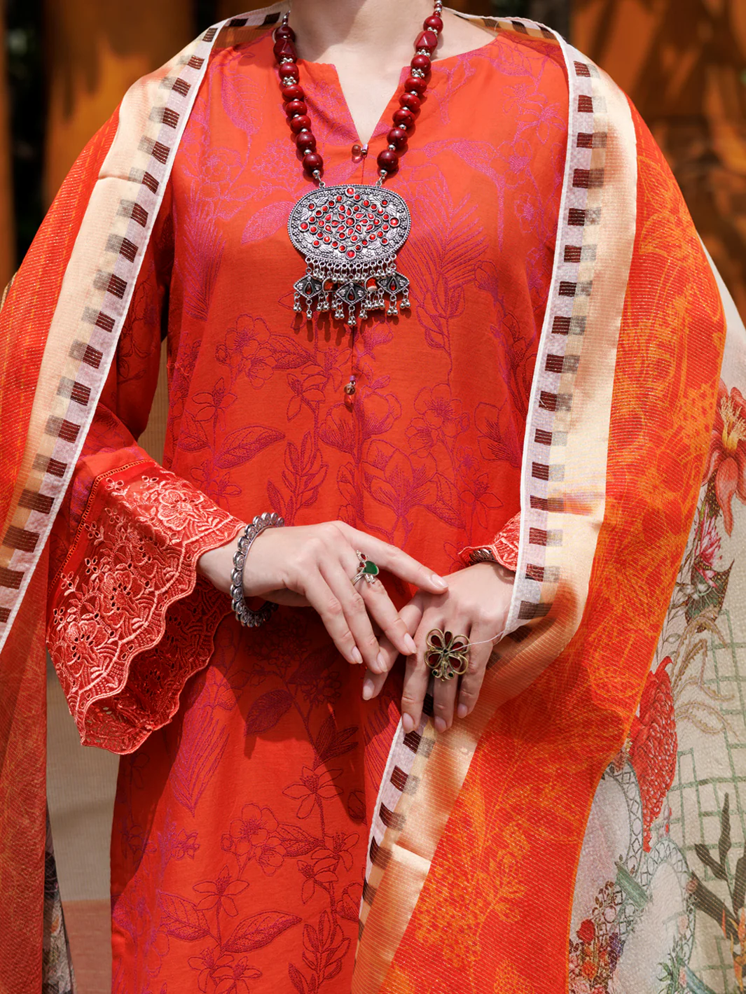 Orange Jacquard 3Pc Stitched - ALP-3PS-2014 - Image 3
