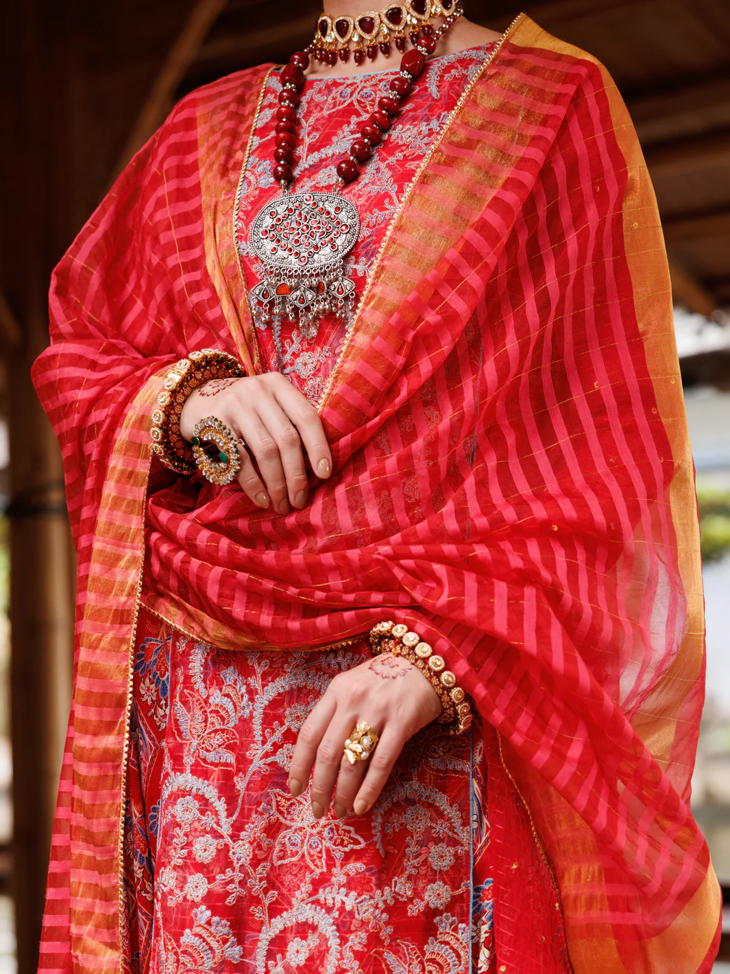Red Stripe Organza 3Pc Stitched - ALP-3PS-2025 - Image 3