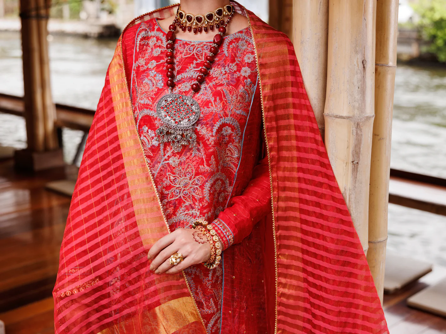 Red Stripe Organza 3Pc Stitched - ALP-3PS-2025 - Image 4