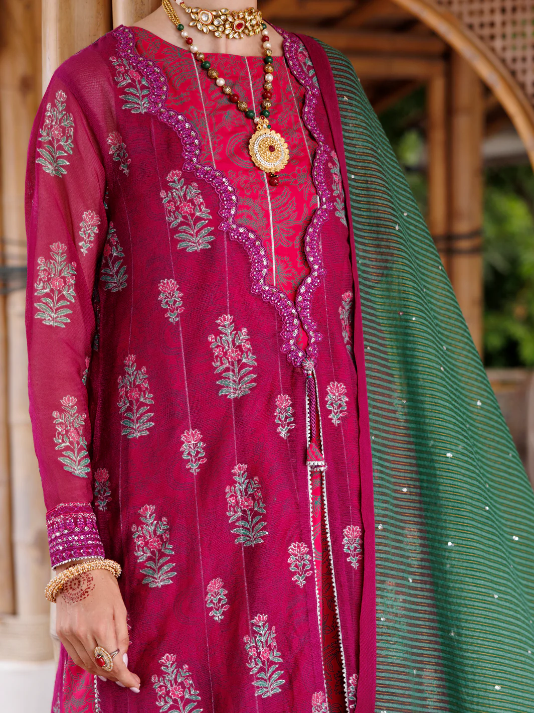 Magenta Khaddi Net 3Pc Stitched - ALP-3PS-2027 - Image 3