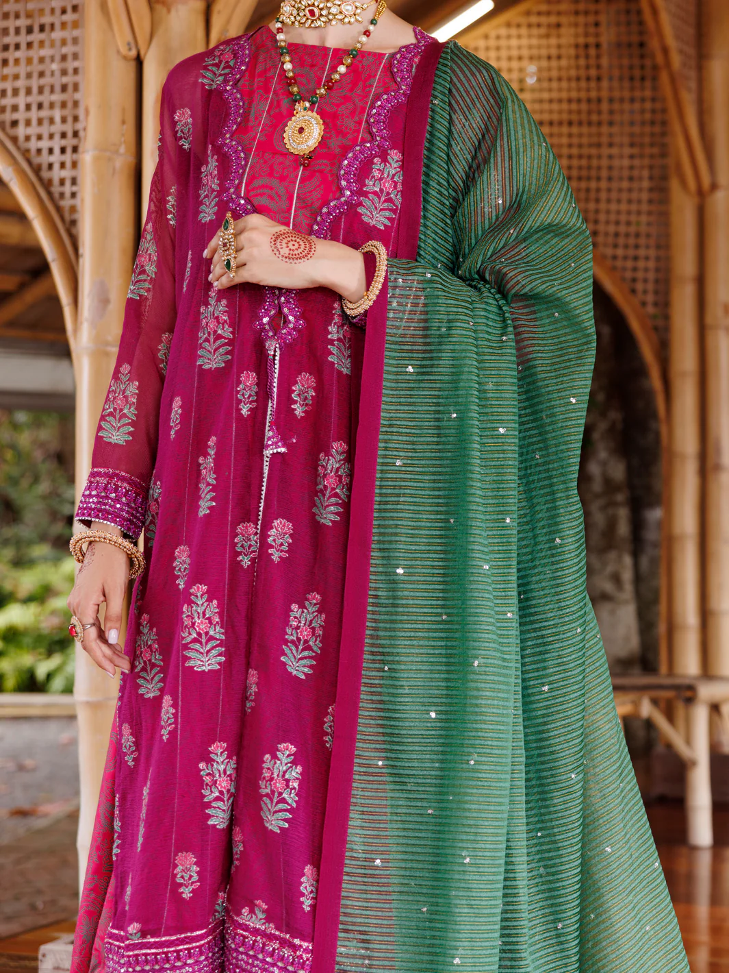 Magenta Khaddi Net 3Pc Stitched - ALP-3PS-2027 - Image 4