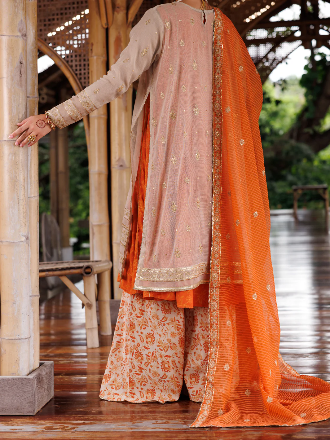 Mustard Cotton Khaddi Net 3Pc Unstitched - ALP-3PS-2028 - Image 2