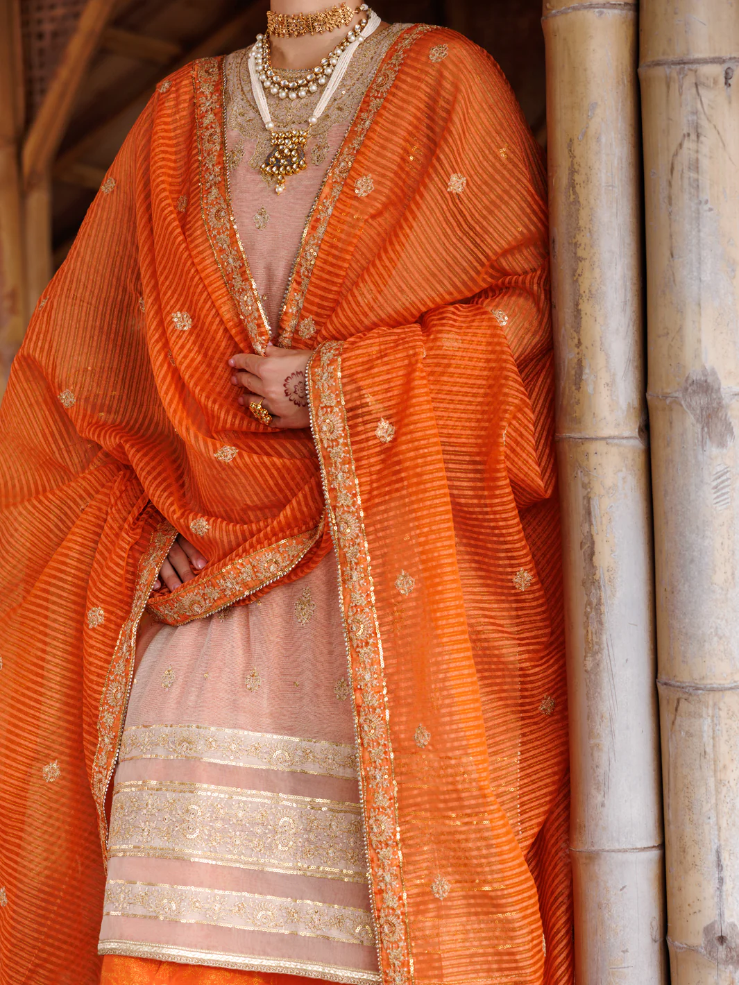 Mustard Cotton Khaddi Net 3Pc Unstitched - ALP-3PS-2028 - Image 3