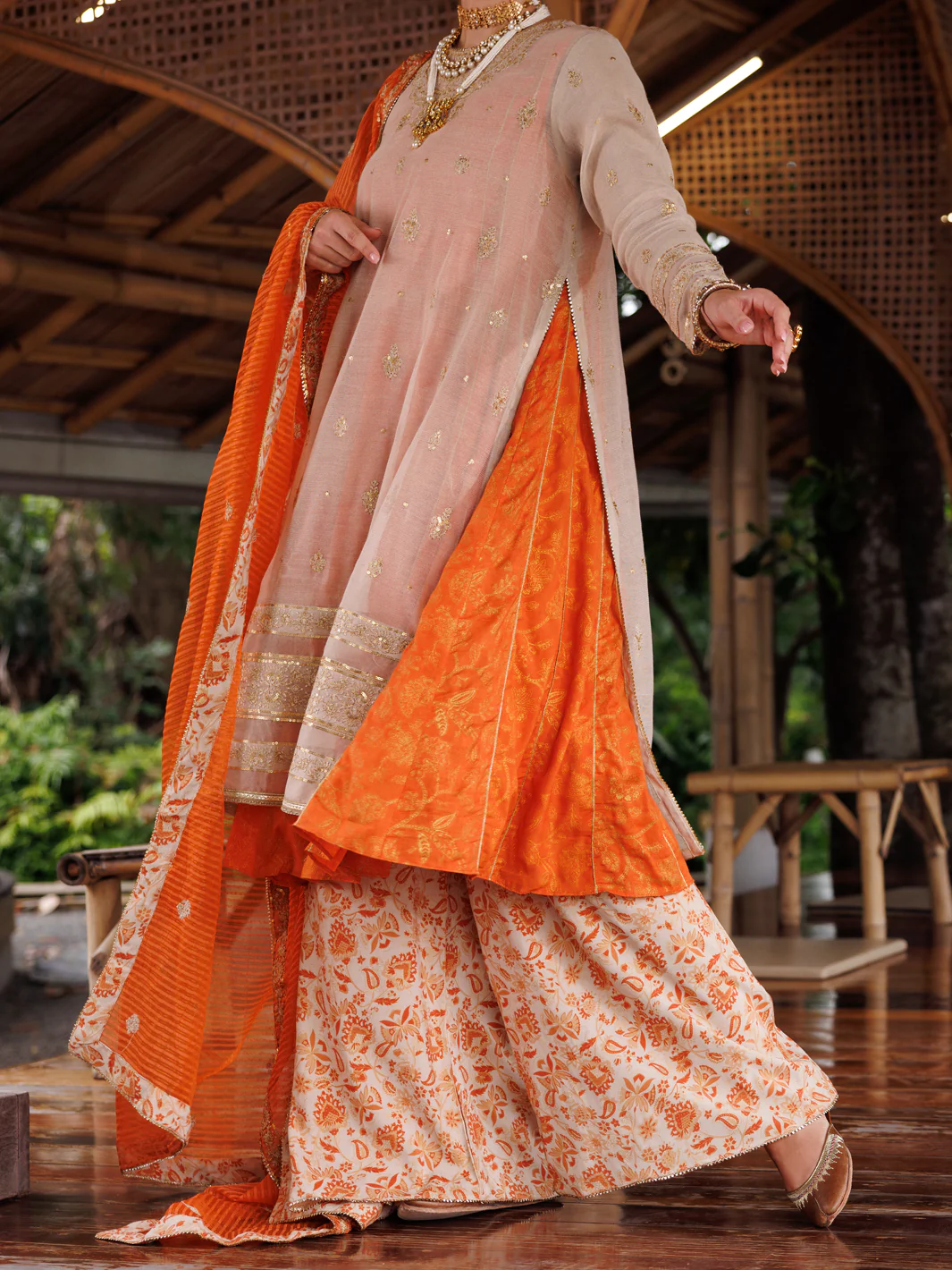 Mustard Cotton Khaddi Net 3Pc Stitched - ALP-3PS-2028 - Image 4
