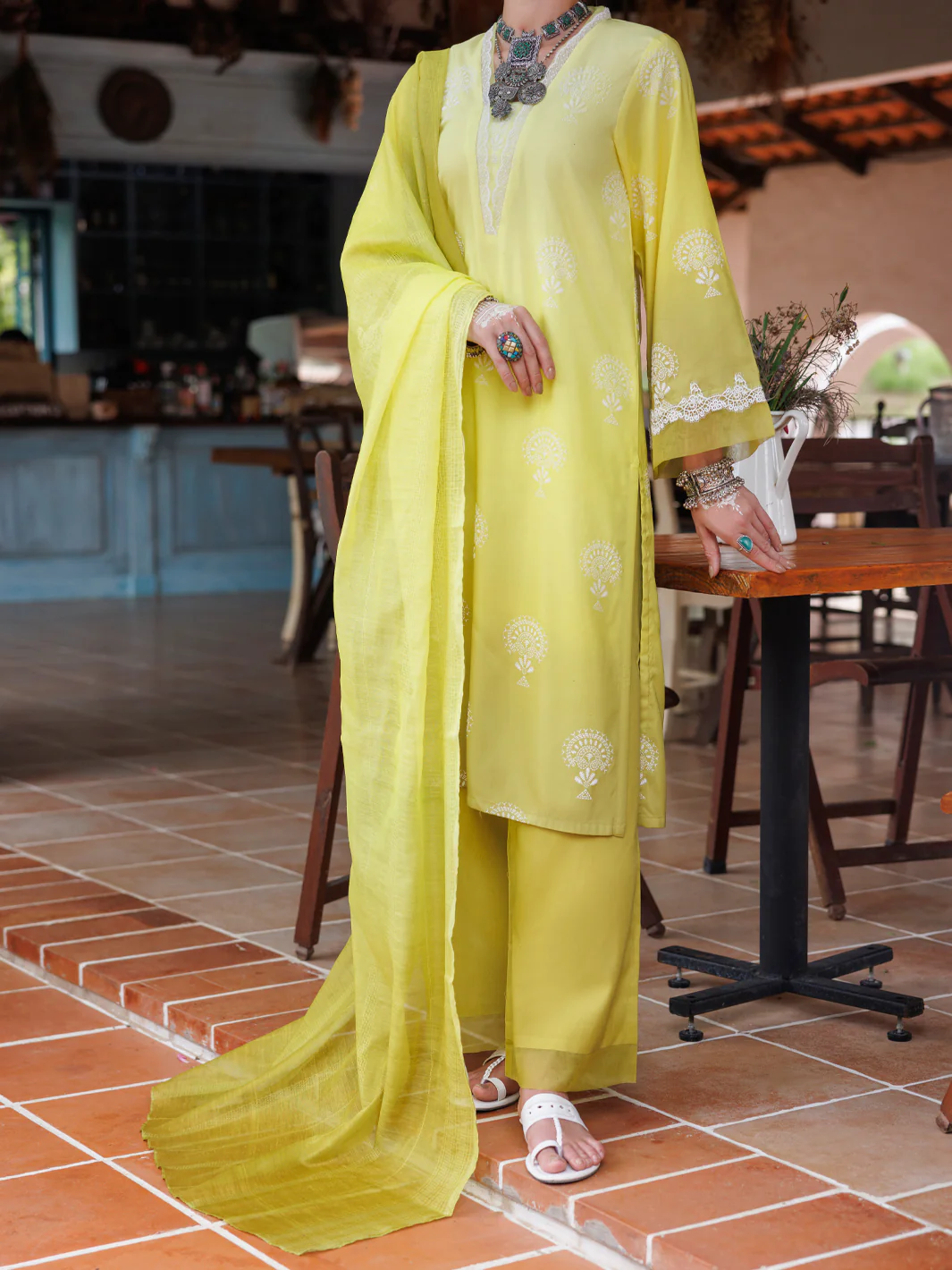 Lemon Cambric 3Pc Stitched - ALP-3PS-2036
