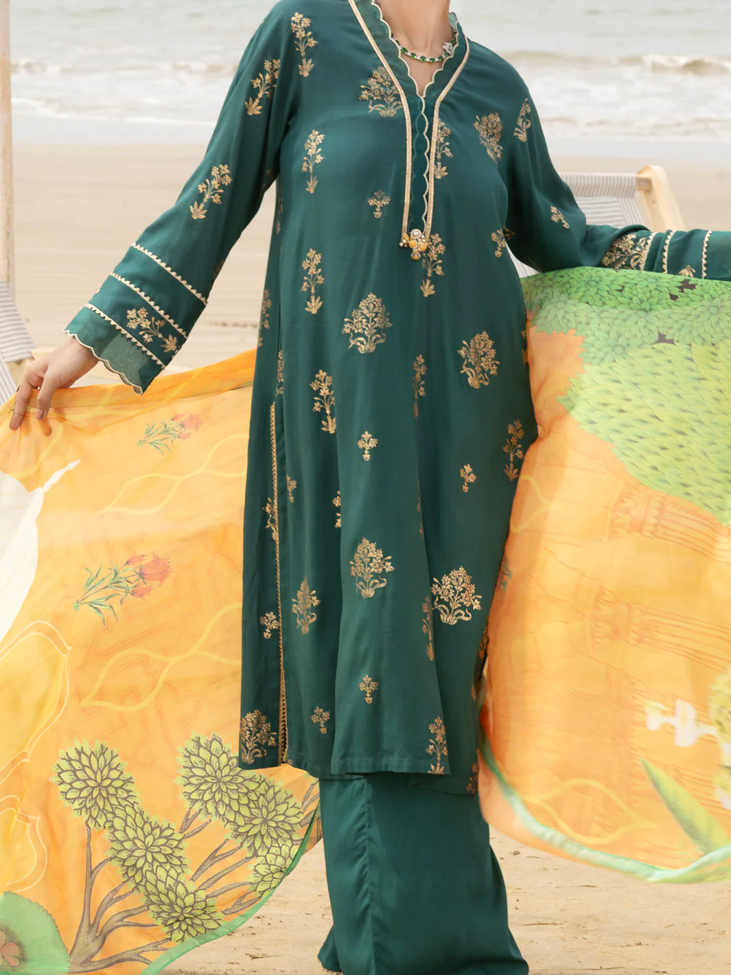 Green Viscose 3Pc Unstitched - ALP-3PS-2043