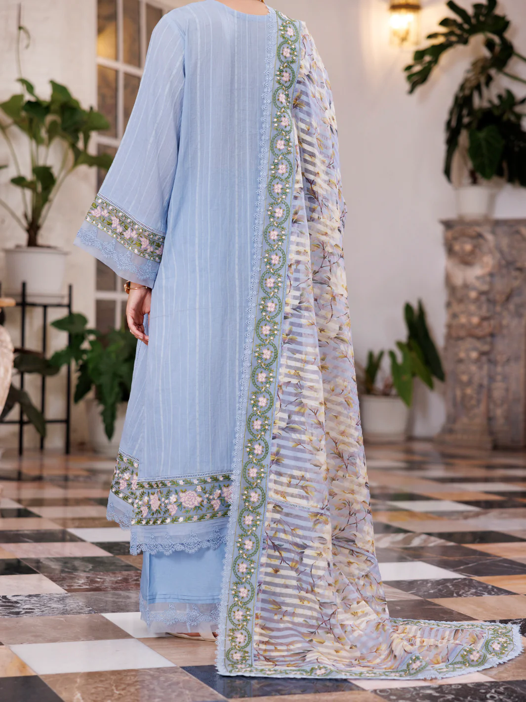 Sky Blue Dobby Net 3Pc Stitched - ALP-3PS-2058 - Image 2