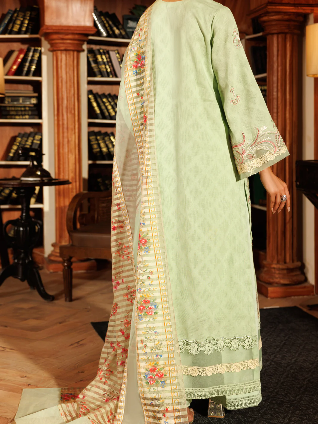 Pistachio Green Cotton Dobby 3Pc Stitched - ALP-3PS-2059 - Image 3