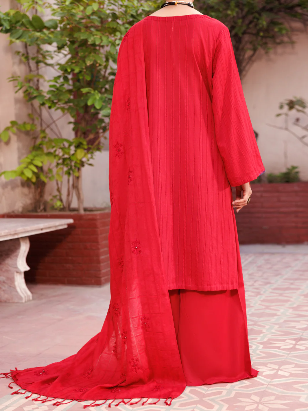 Red Cotton Dobby 3Pc Stitched - ALP-3PS-2133 - Image 2