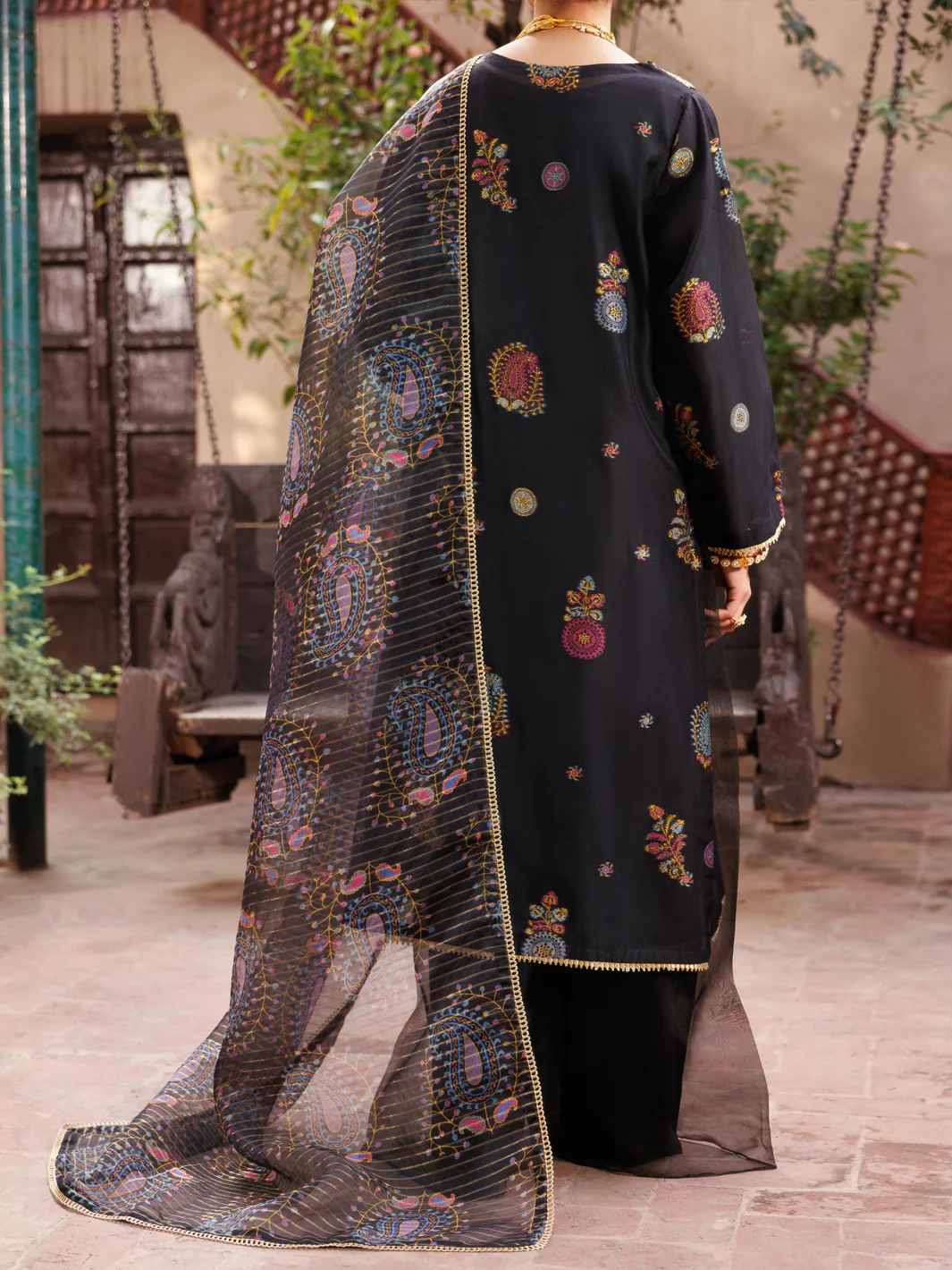 Black Paper Cotton Jacquard 3Pc Stitched - ALP-3PS-2161 - Image 2