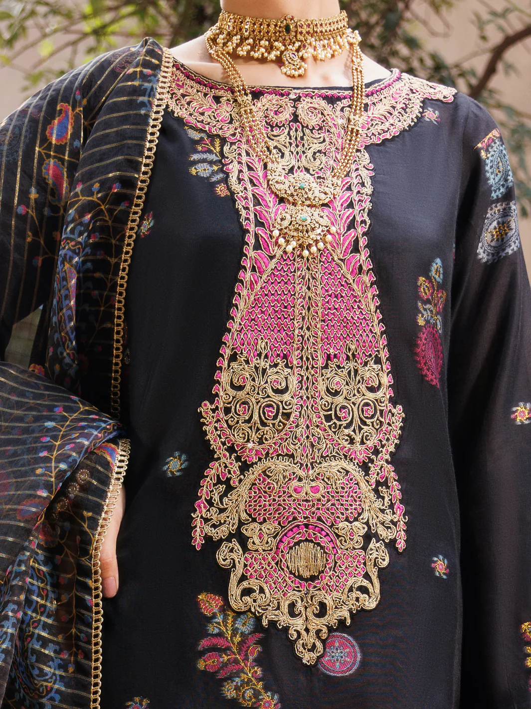 Black Paper Cotton Jacquard 3Pc Stitched - ALP-3PS-2161 - Image 3